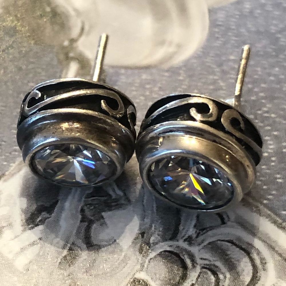 Vintage Silpada Sterling Silver Cubic Zirconia Harlequin Post Earrings P1232
